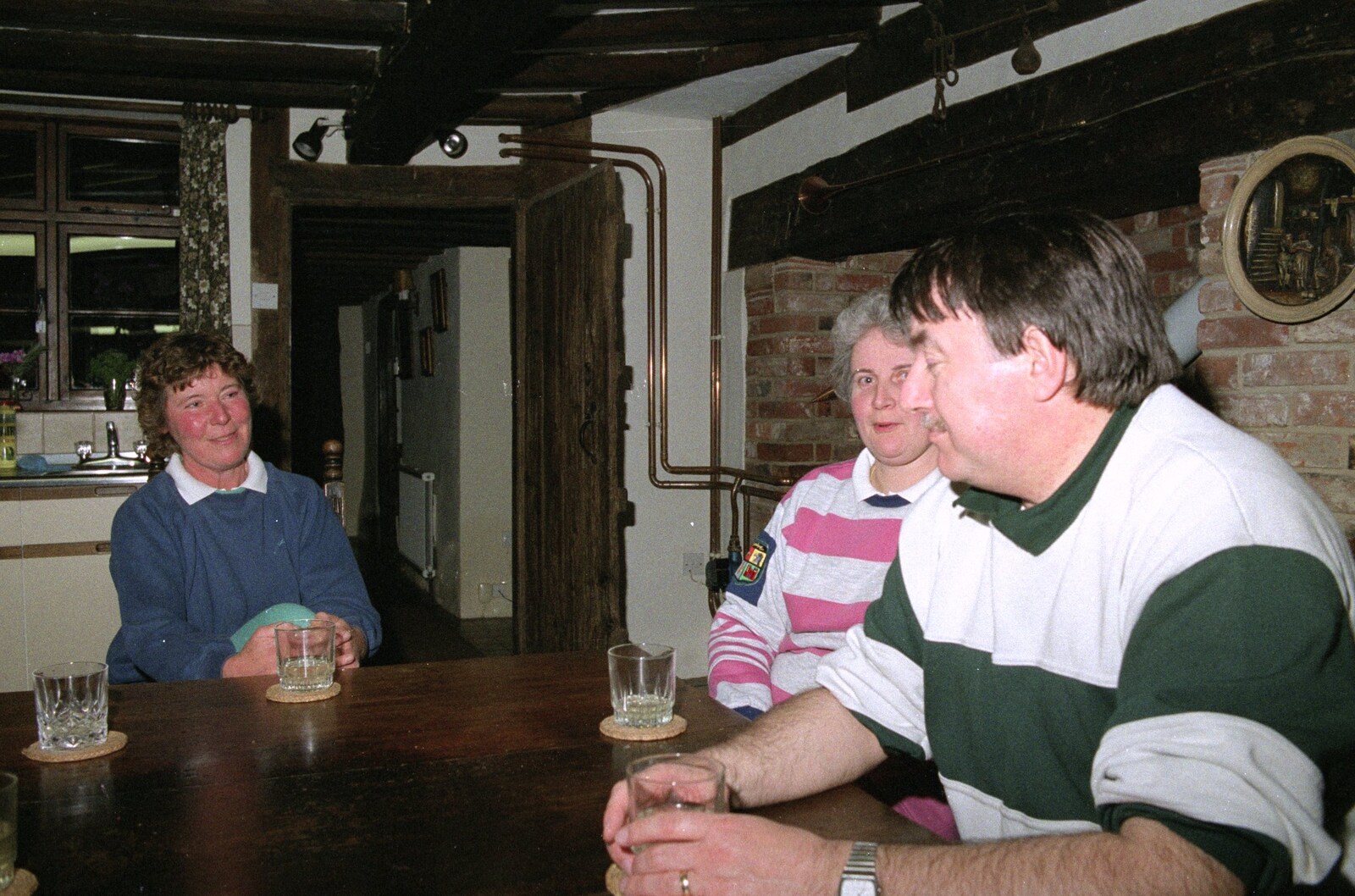 Brenda chats to Linda and David from A Little Clacton Party and the Polling Caravan, Stuston, Suffolk - 4th May 1991