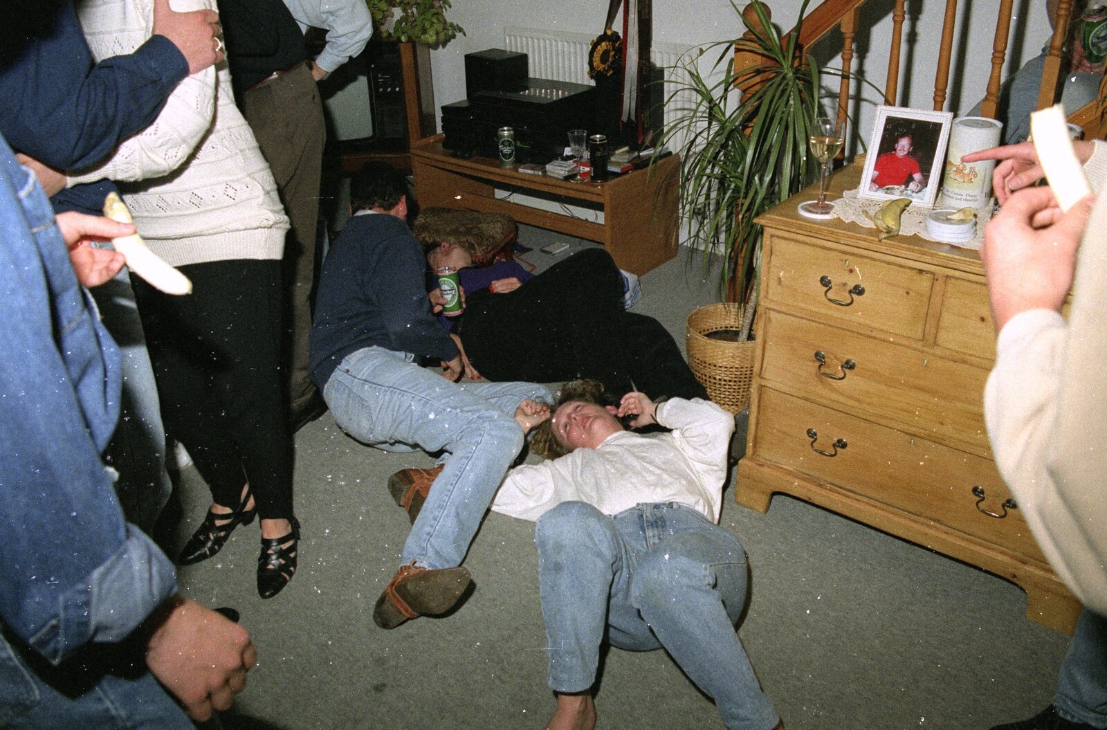 A Party in Clacton and the Stuston Polling Caravan, Suffolk and Essex - 4th May 1991: A pile on the floor