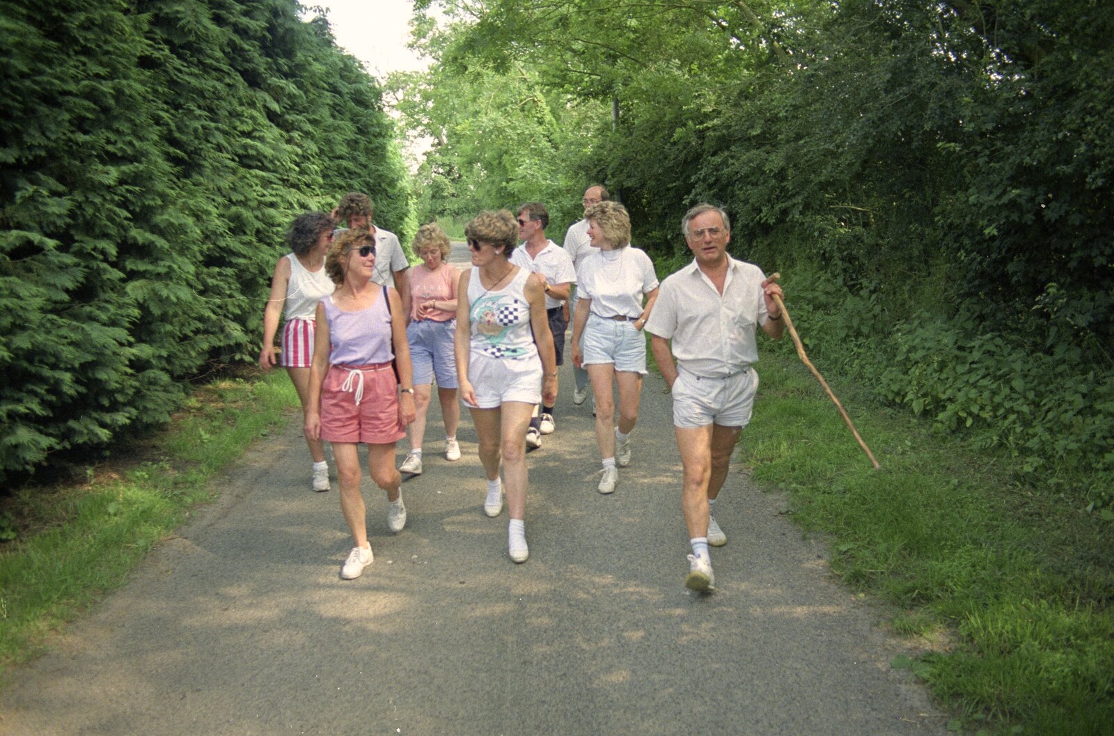 Striding purposefully with a stick from A Walk to Thrandeston, Suffolk - 29th June 1991