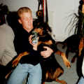 Tina has a party near Little Clacton. Here, the Doberman pretends to have a beer