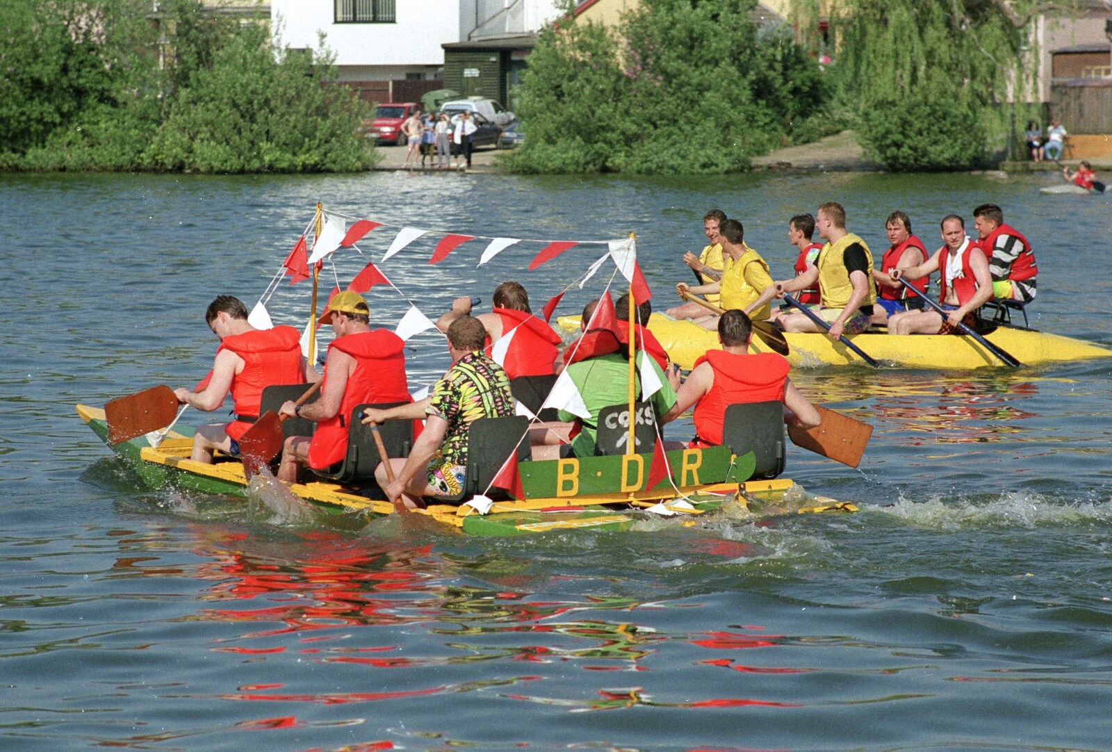 The BDR team paddle around the Mere from The Diss Raft Race, Diss Mere, Norfolk - 6th July 1991