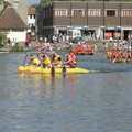 The Diss Raft Race, Diss Mere, Norfolk - 6th July 1991, Some kind of banana/dragon boat paddles furiously