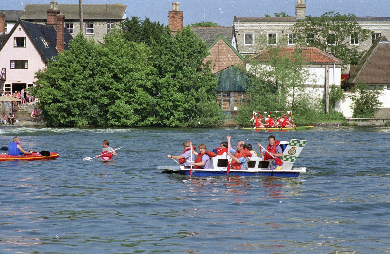 Jan and the ambulance team paddle around from The Diss Raft Race, Diss Mere, Norfolk - 6th July 1991