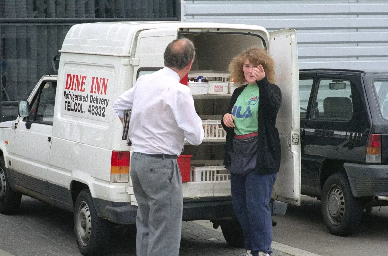 The sandwich girl points, from Nosher Leaves BPCC Business Magazines, Colchester, Essex - 18th July 1991