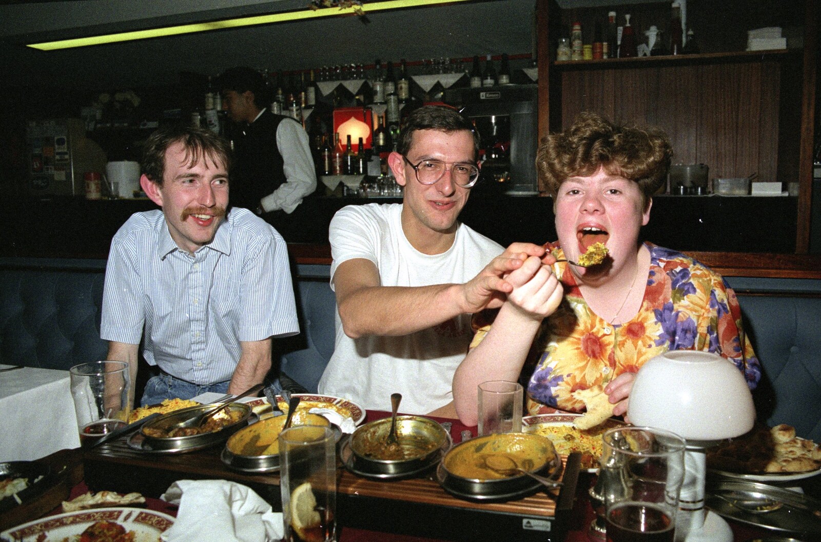 Andy feeds Kate some curry from Plymouth and The Chapel, Hoo Meavy, Devon - 25th July 1991