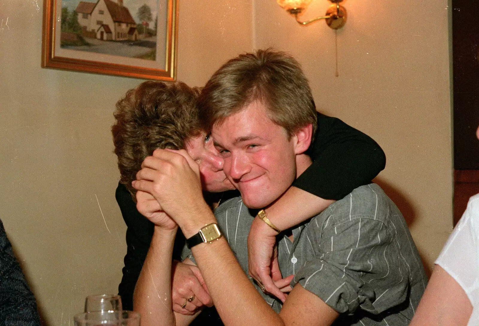 Pam Frosdyke gets a kiss in, from Printec at Thwaite Buck's Head, and a Trip to Farnborough, Suffolk and Hampshire - 19th August 1991