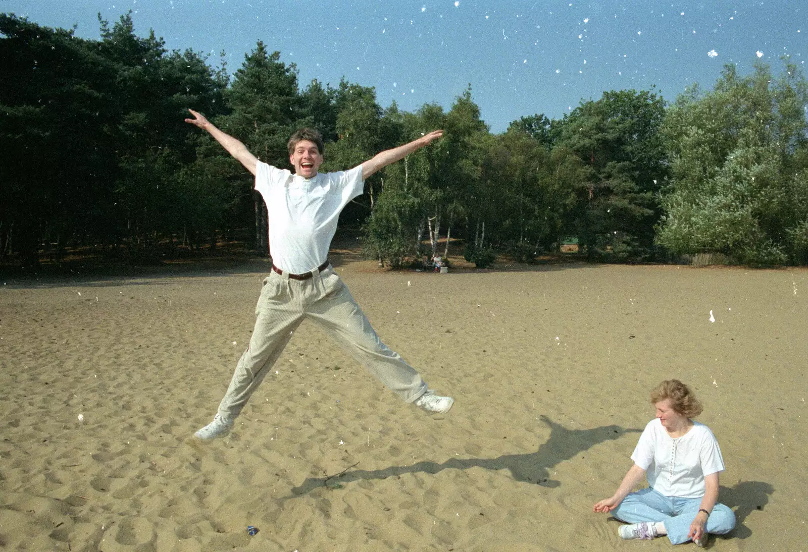 Sean does a few star jumps, for the laff, from Printec at Thwaite Buck's Head, and a Trip to Farnborough, Suffolk and Hampshire - 19th August 1991