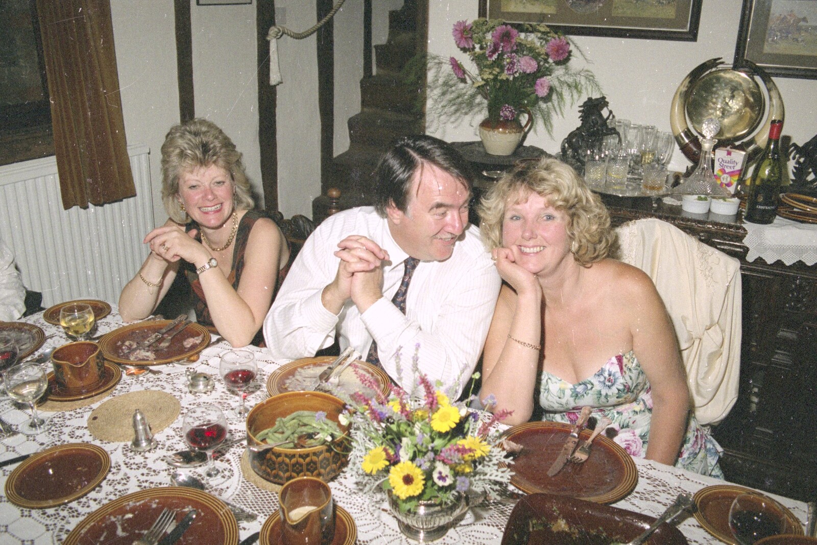 Sheila grins from Nosher's Dinner Party, Stuston, Suffolk - 14th September 1991