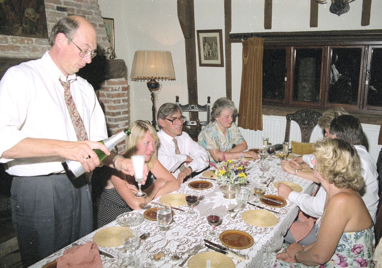 John pours some fizz from Nosher's Dinner Party, Stuston, Suffolk - 14th September 1991