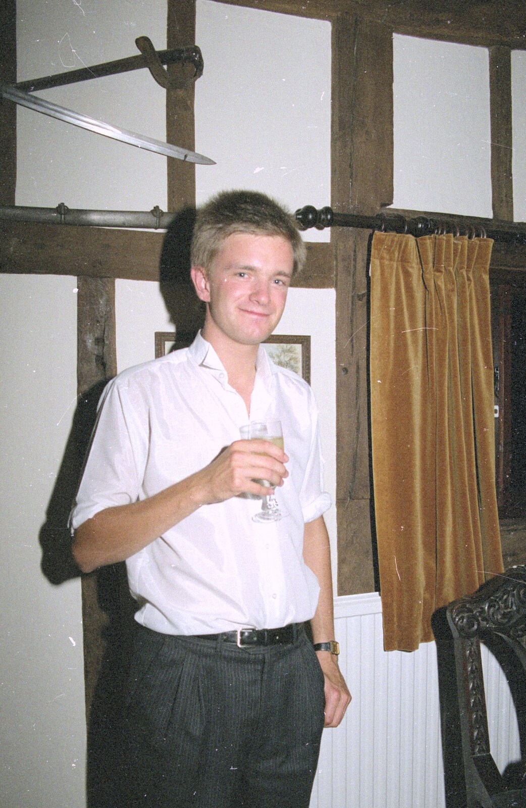 Nosher poses with a glass of fizz from Nosher's Dinner Party, Stuston, Suffolk - 14th September 1991