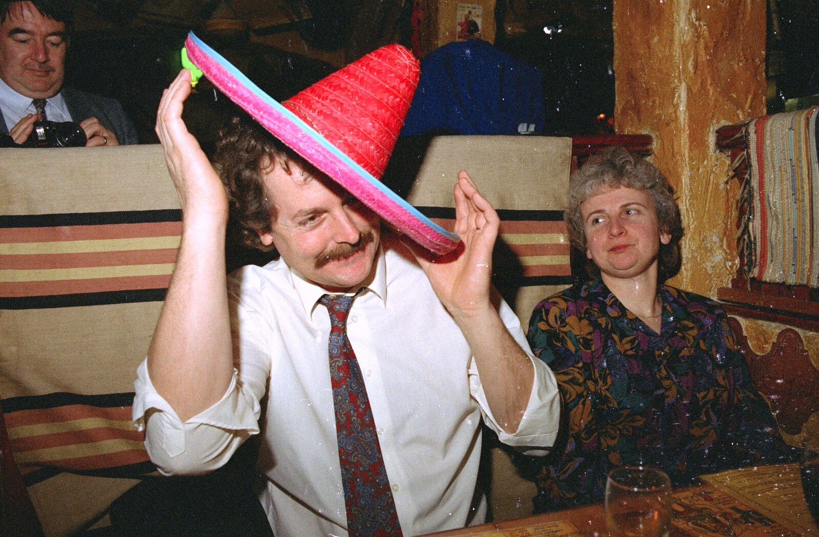 Keith's having problems with his sombrero from A Night Out at Pedro's, and a Trip to Centre Parcs, Norwich and Elvedon - 5th October 1991