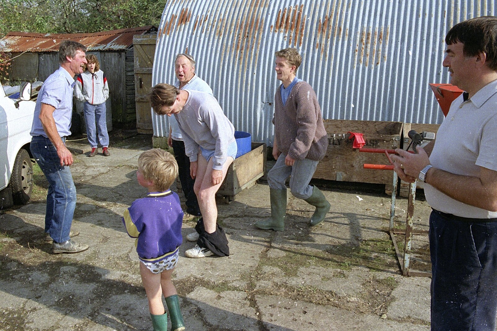 Everyone has their trousers off from Cider Making, Stuston, Suffolk - 14th October 1991