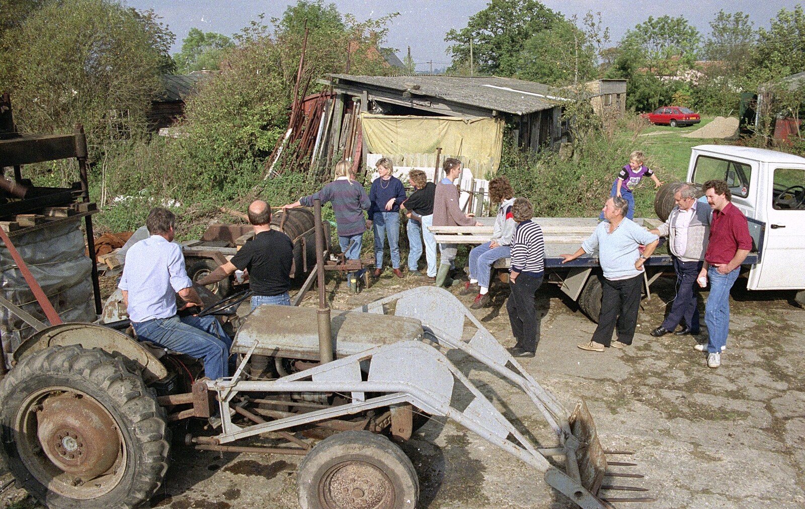Crowds mill around near Winnie the tractor from Cider Making, Stuston, Suffolk - 14th October 1991