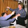 Brenda tips water on David's head, Cider Making, Stuston, Suffolk - 14th October 1991