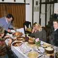Andy cheers for a massive roast dinner, Cider Making, Stuston, Suffolk - 14th October 1991