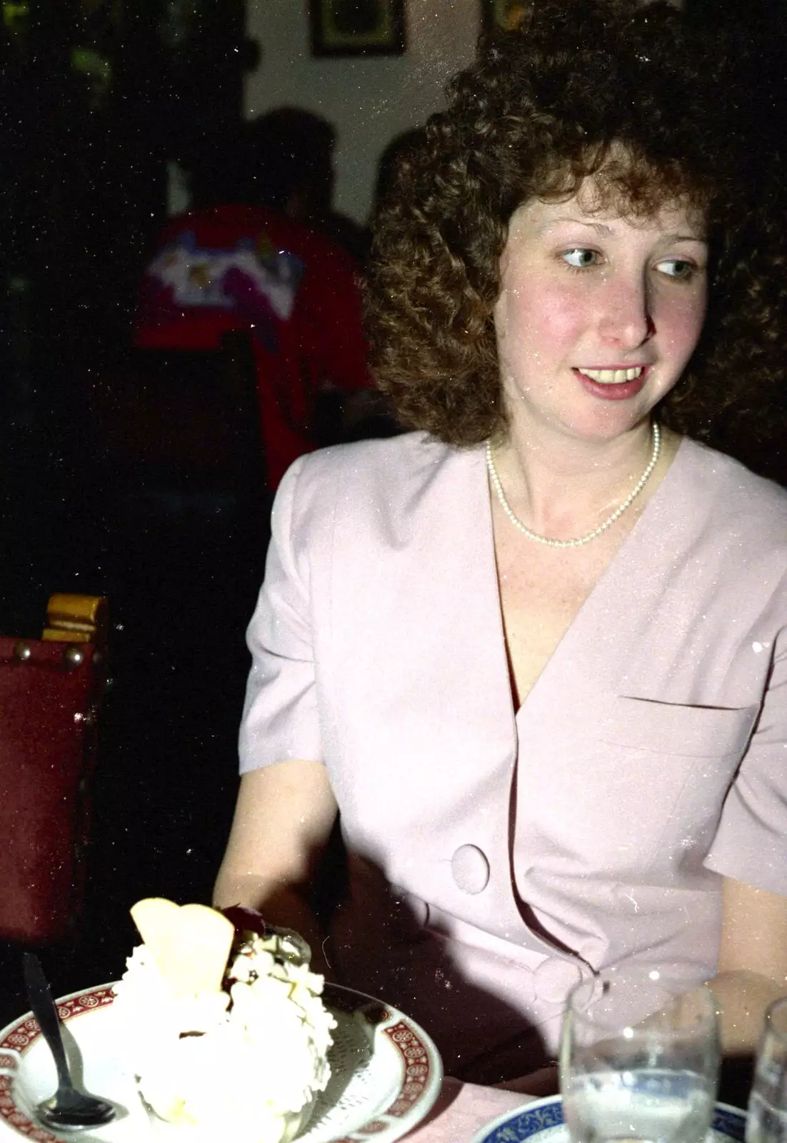 Allison with some pudding, from Bonfire Night and Printec at the Stoke Ash White Horse, Suffolk - 5th November 1991