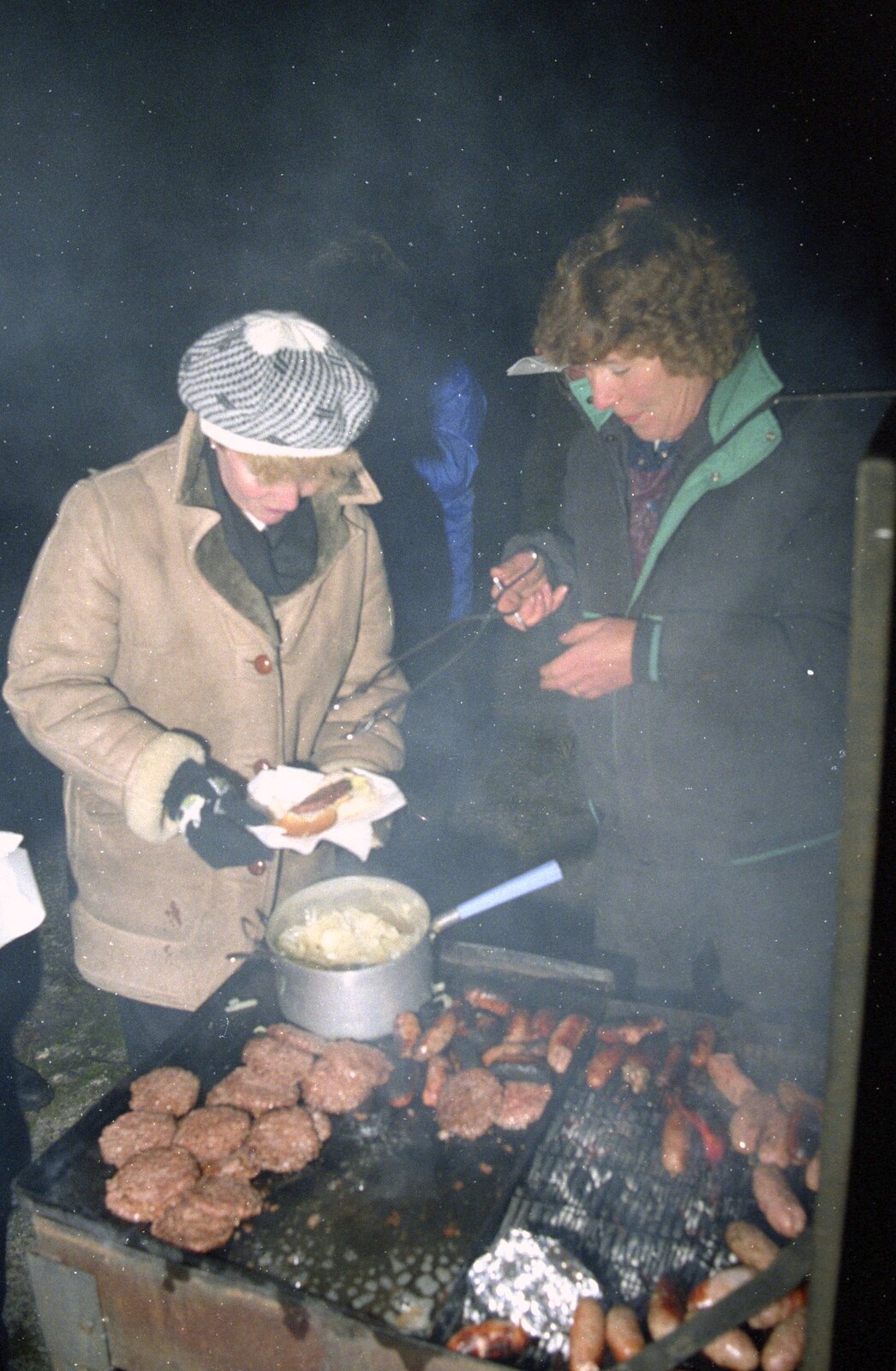 Brenda looks after the barbeque from Bonfire Night and Printec at the Stoke Ash White Horse, Suffolk - 5th November 1991