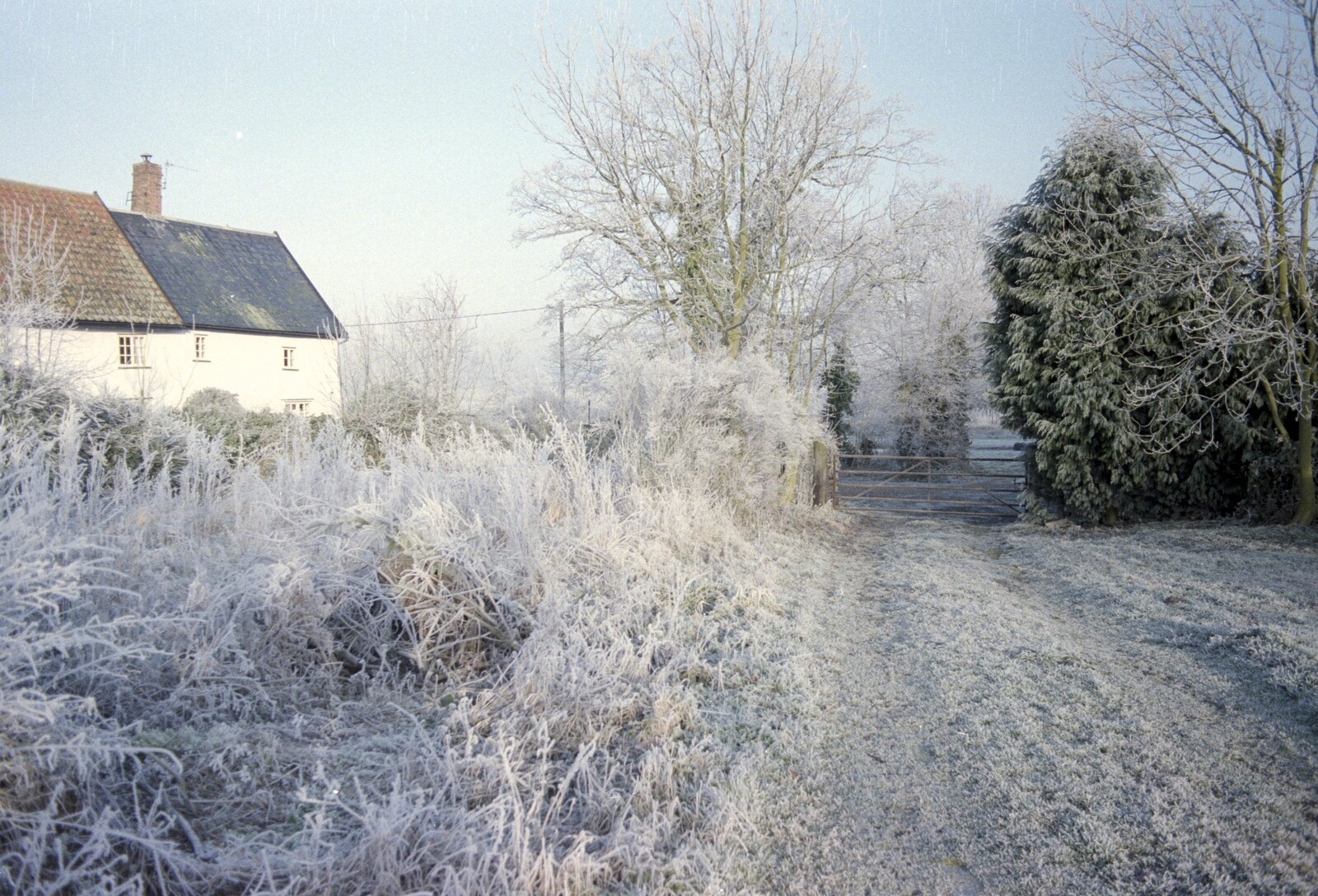 The Stables Gate and Old Man Cunningham's house from A Frosty Morning, Suffolk and Norfolk - 15th December 1991