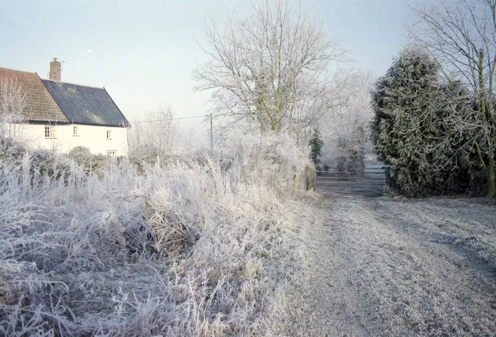 The Stables Gate and Old Man Cunningham's house, from A Frosty Morning, Suffolk and Norfolk - 15th December 1991