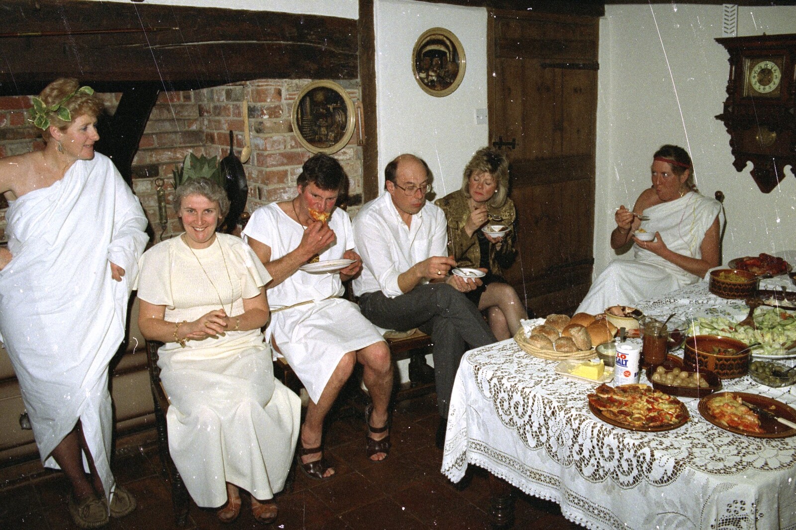 Linda smiles from Geoff and Brenda's Pre-Christmas Toga Party, Stuston, Suffolk - 17th December 1991
