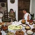 Linda, Sheila and Mad Sue chat by the food, Geoff and Brenda's Pre-Christmas Toga Party, Stuston, Suffolk - 17th December 1991