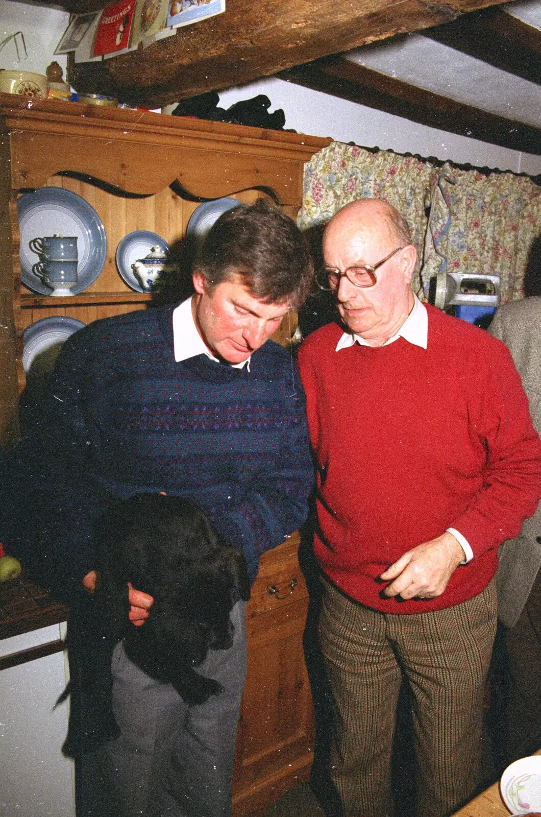 Geoff gets a go of the new puppy, from Christmas in Devon and Stuston - 25th December 1991