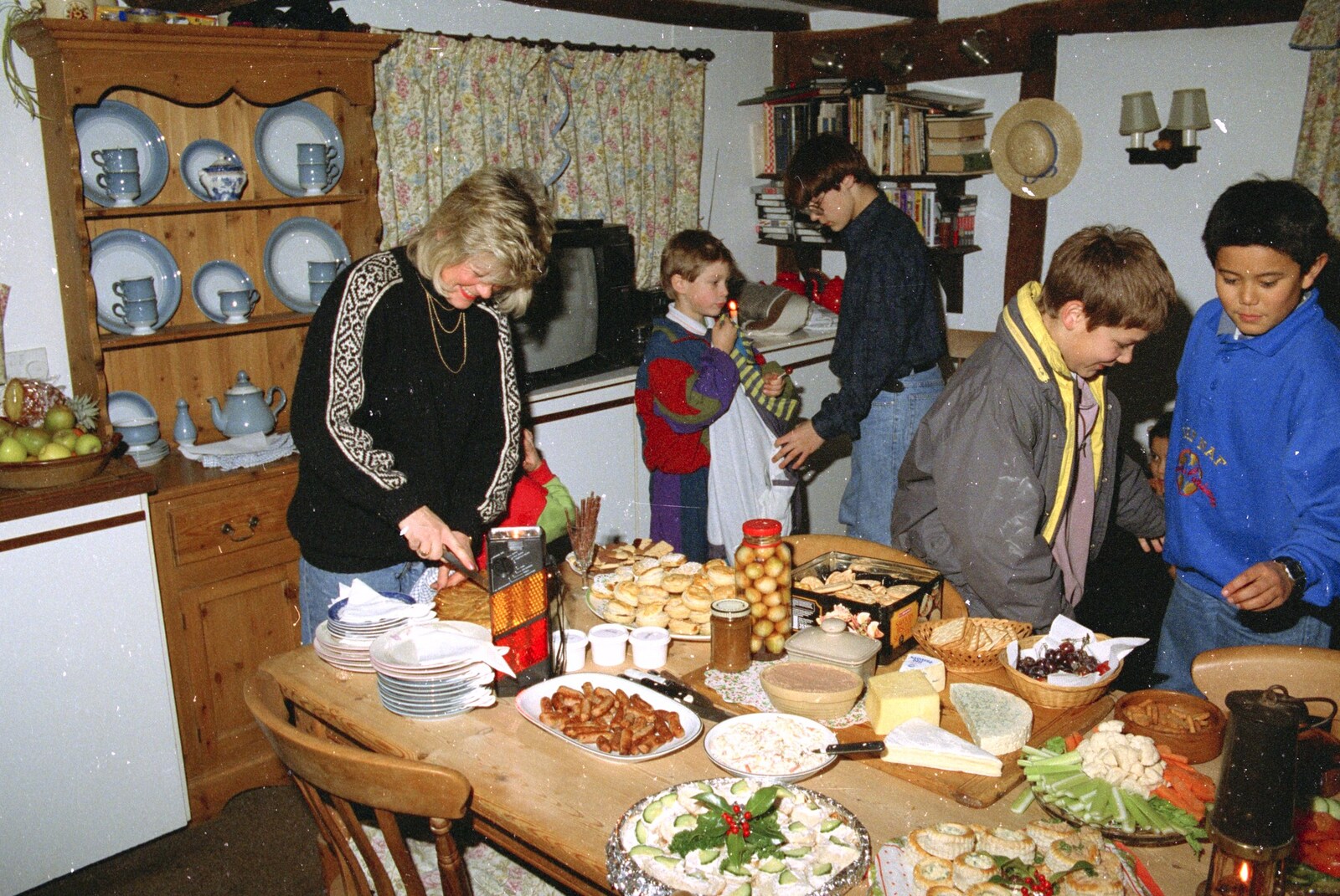 Sheila's pile of food from Christmas in Devon and Stuston - 25th December 1991