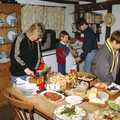 Sheila's pile of food, Christmas in Devon and Stuston - 25th December 1991