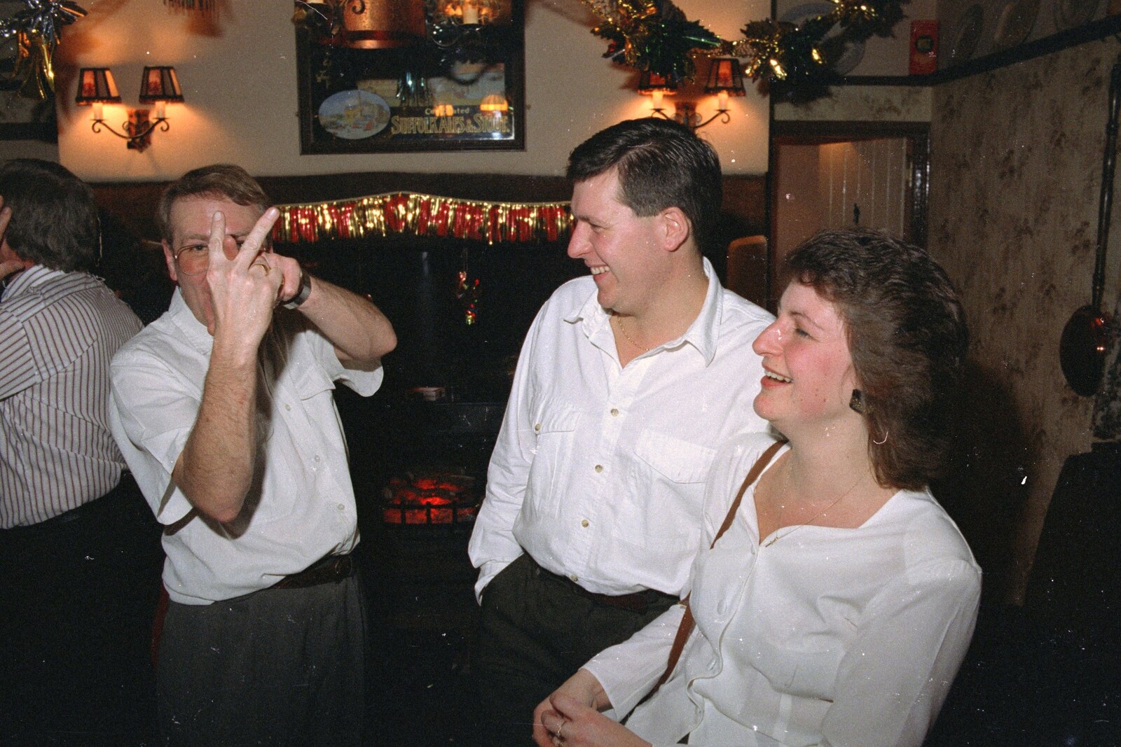 John Willy gives the V sign from New Year's Eve at the Swan Inn, Brome, Suffolk - 31st December 1991