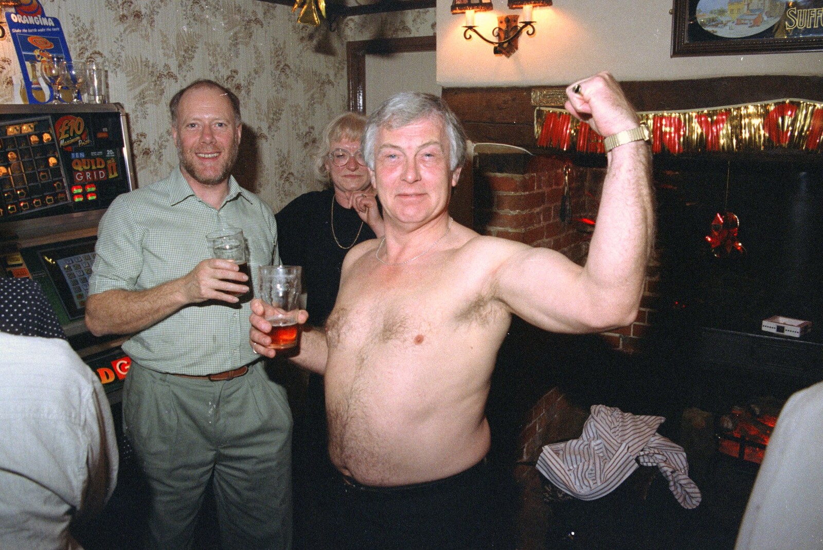 Colin shows off his biceps from New Year's Eve at the Swan Inn, Brome, Suffolk - 31st December 1991