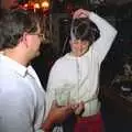 Roger and Pippa, who's covered in silly string, New Year's Eve at the Swan Inn, Brome, Suffolk - 31st December 1991