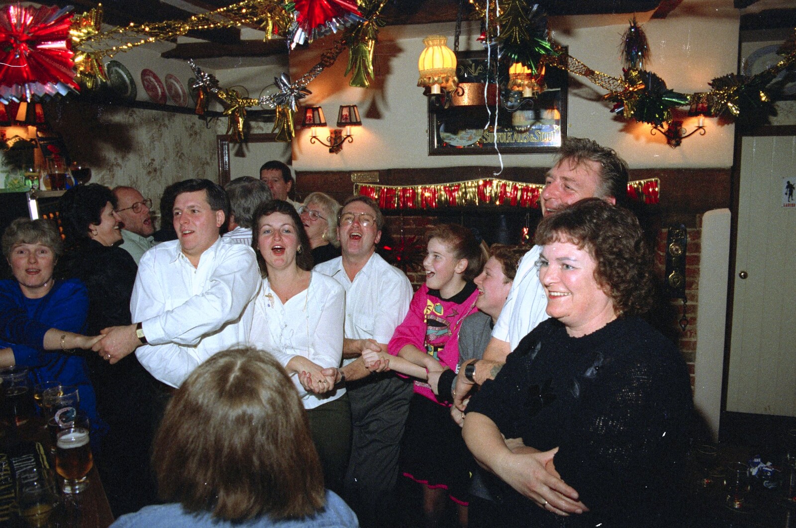 Auld Lang Syne breaks out in the pub from New Year's Eve at the Swan Inn, Brome, Suffolk - 31st December 1991