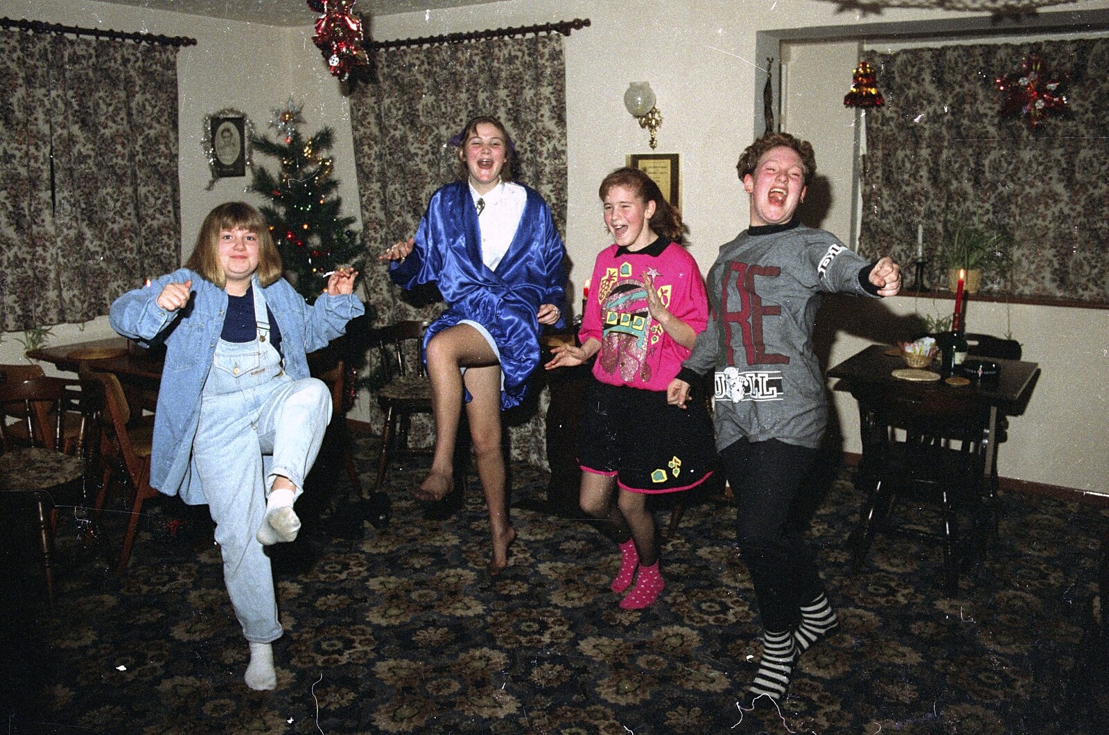 A bit of teenage dancing occurs from New Year's Eve at the Swan Inn, Brome, Suffolk - 31st December 1991