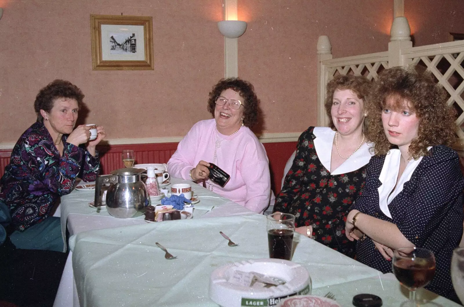 Wendy looks serious, Beryl has a laff, from Printec at the Park Hotel, Diss, Norfolk - 14th January 1992