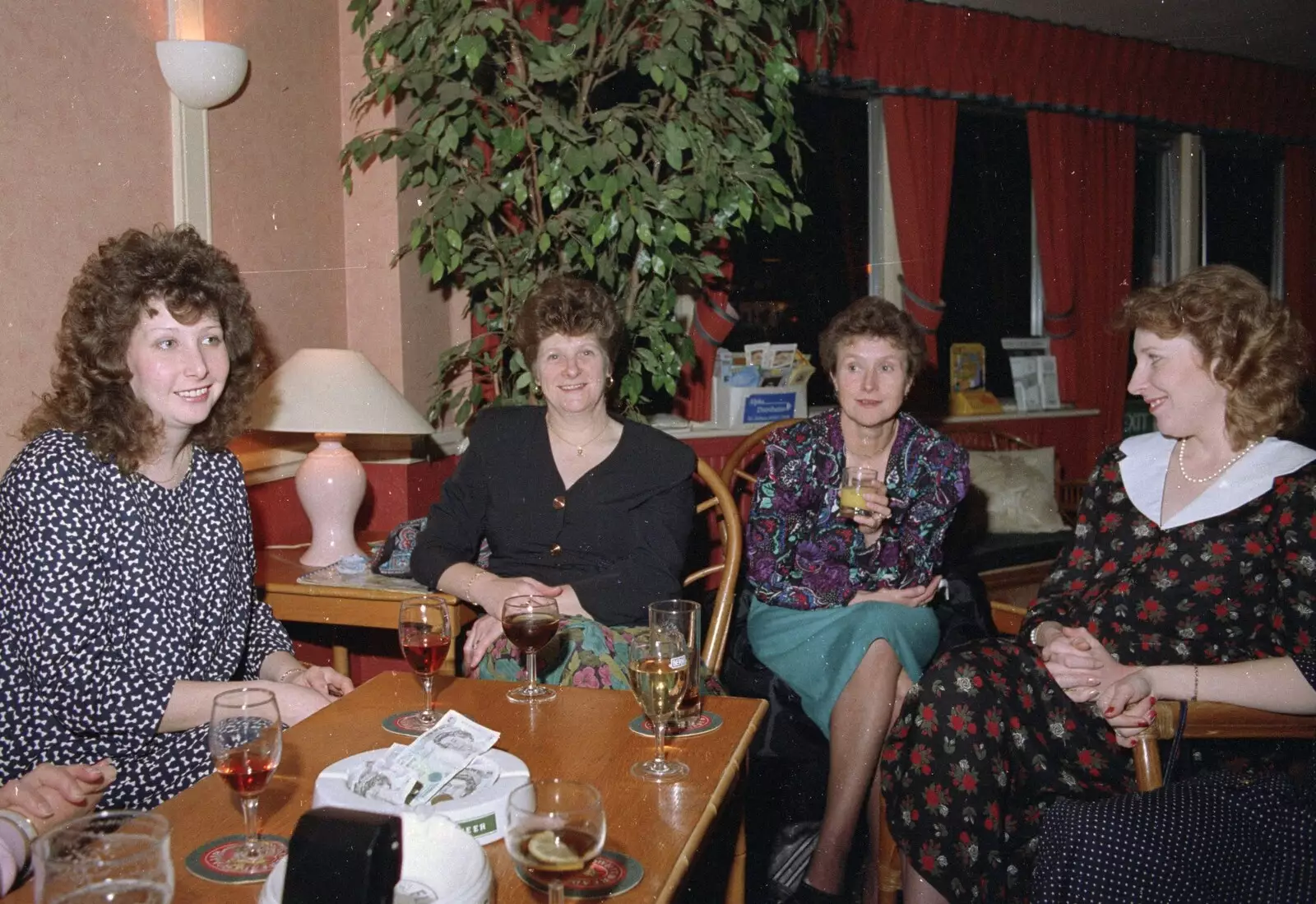 Alison, Pam, Wendy and Jackie in the bar, from Printec at the Park Hotel, Diss, Norfolk - 14th January 1992