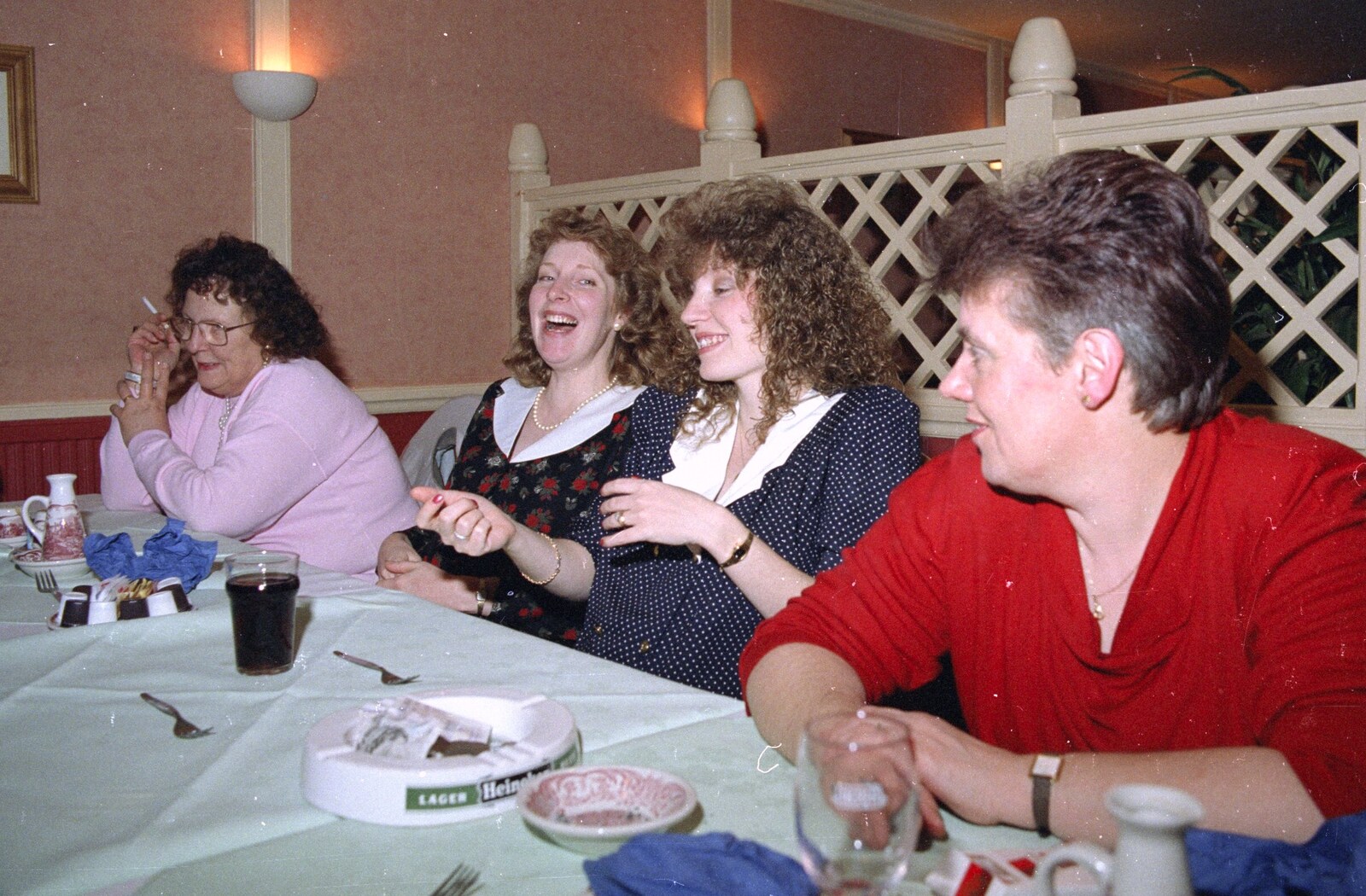 Beryl's got a fag on as Jackie has a laff from Printec at the Park Hotel, Diss, Norfolk - 14th January 1992