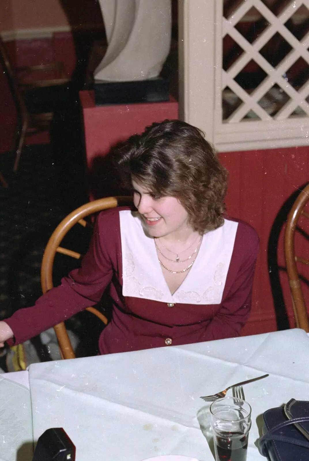 Kelly looks at something, from Printec at the Park Hotel, Diss, Norfolk - 14th January 1992