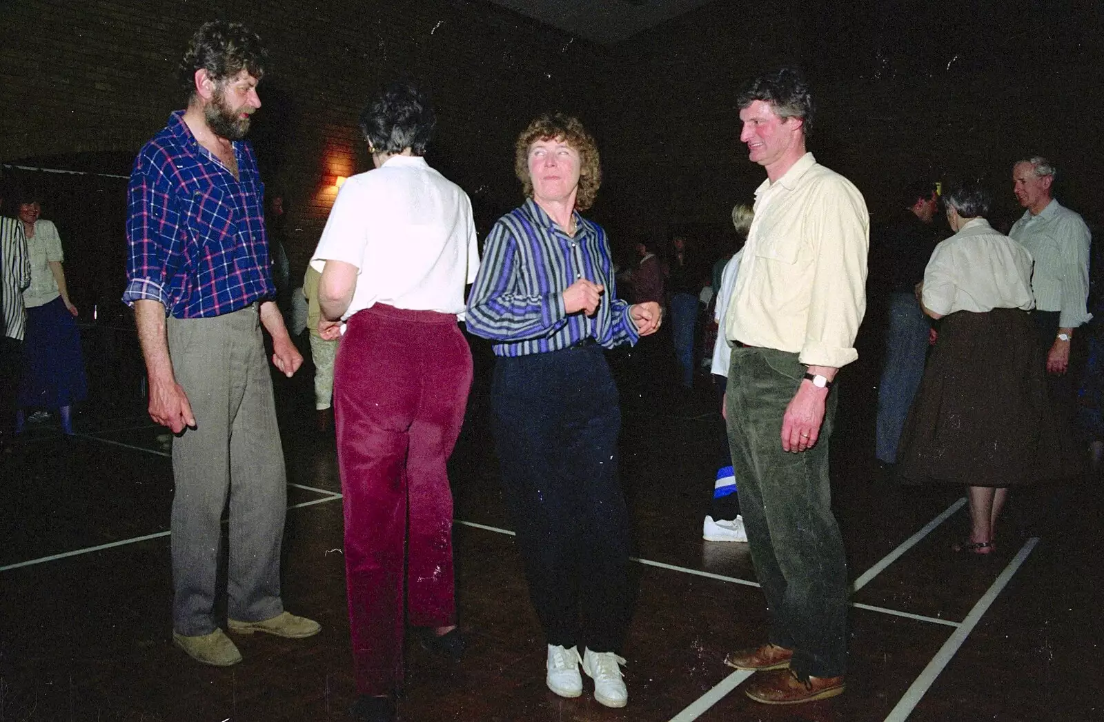 Mike, Badger, Brenda and Geoff stand around, from A Ceilidh and a Walk Across the Common, Stuston - 26th February 1992