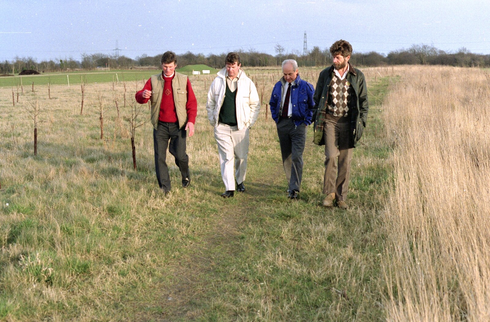 Geoff, Mick, ? and Mike stride around from A Ceilidh and a Walk Across the Common, Stuston - 26th February 1992