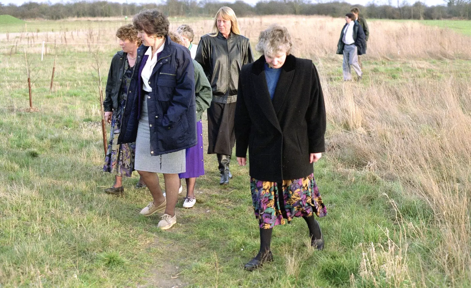 Linda, and the two Sues on the common, from A Ceilidh and a Walk Across the Common, Stuston - 26th February 1992