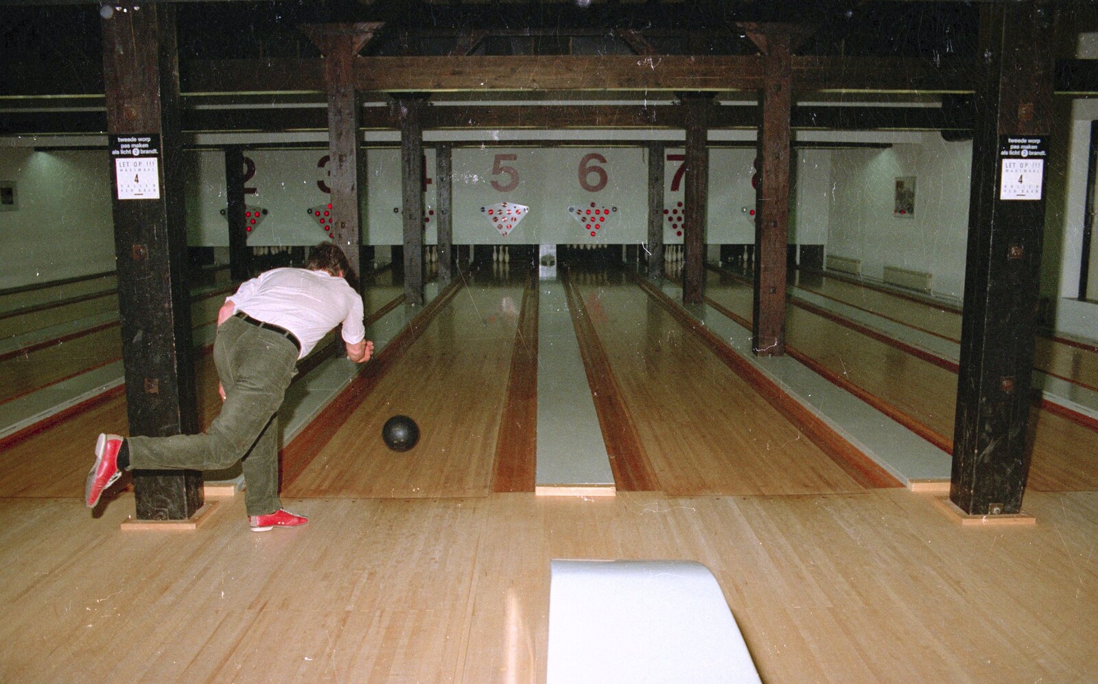 A Trip to Center Parcs, Eemhof, Netherlands - 24th March 1992: Geoff lobs a bowling ball down the lane