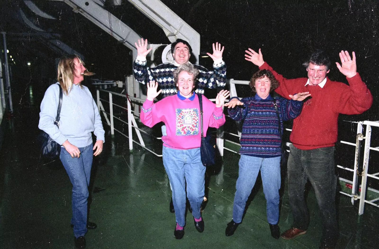 Messing around on the deck of the ferry, from A Trip to Center Parcs, Eemhof, Netherlands - 24th March 1992