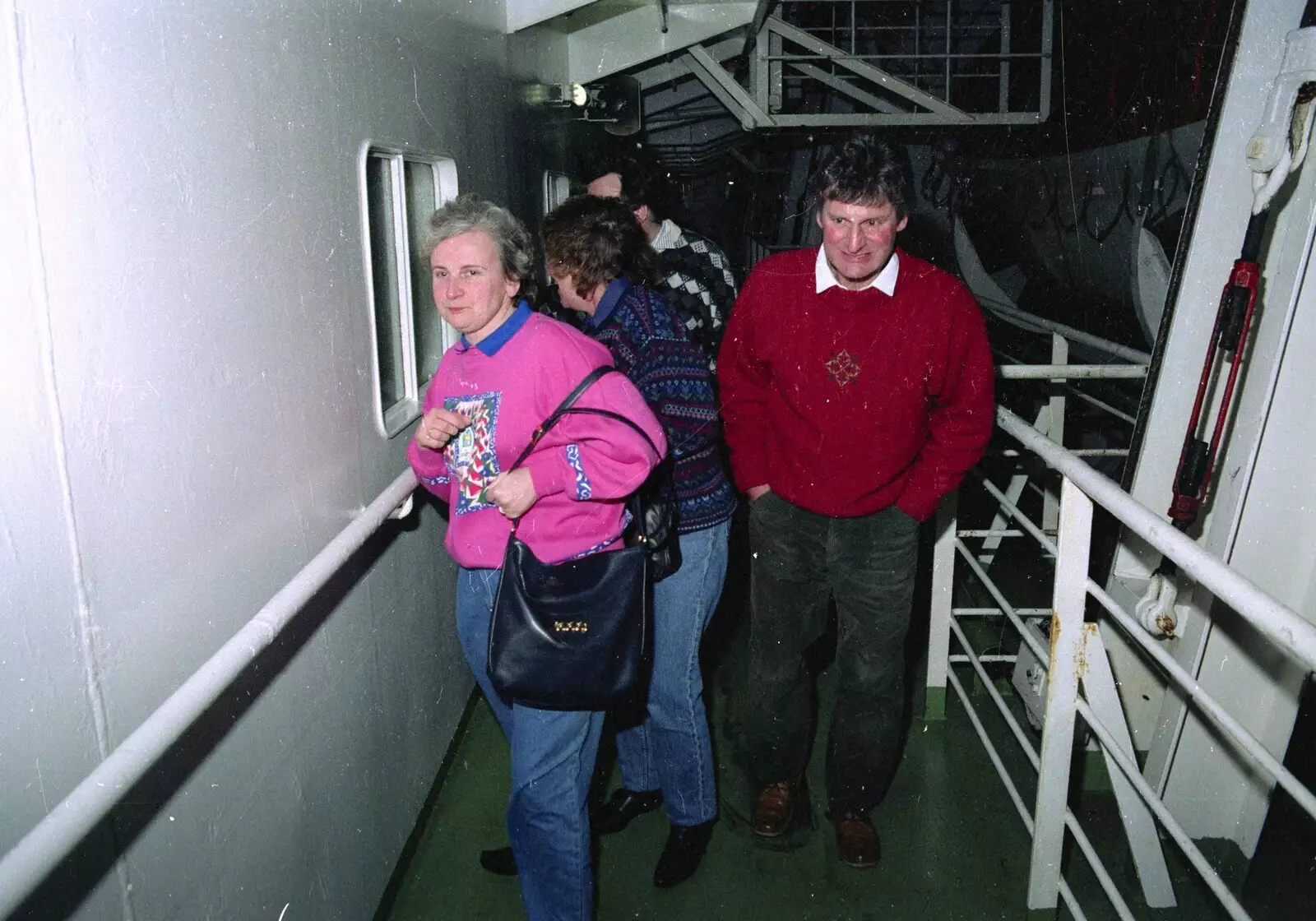 Linda, Brenda and Geoff on the ferry, from A Trip to Center Parcs, Eemhof, Netherlands - 24th March 1992