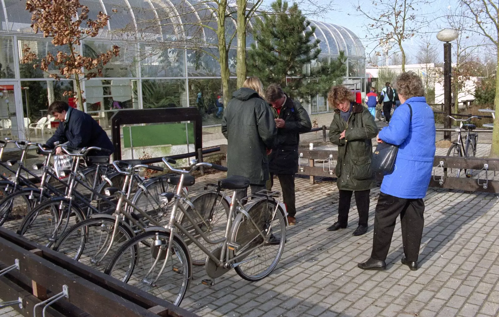 Checking out bikes for hire, from A Trip to Center Parcs, Eemhof, Netherlands - 24th March 1992