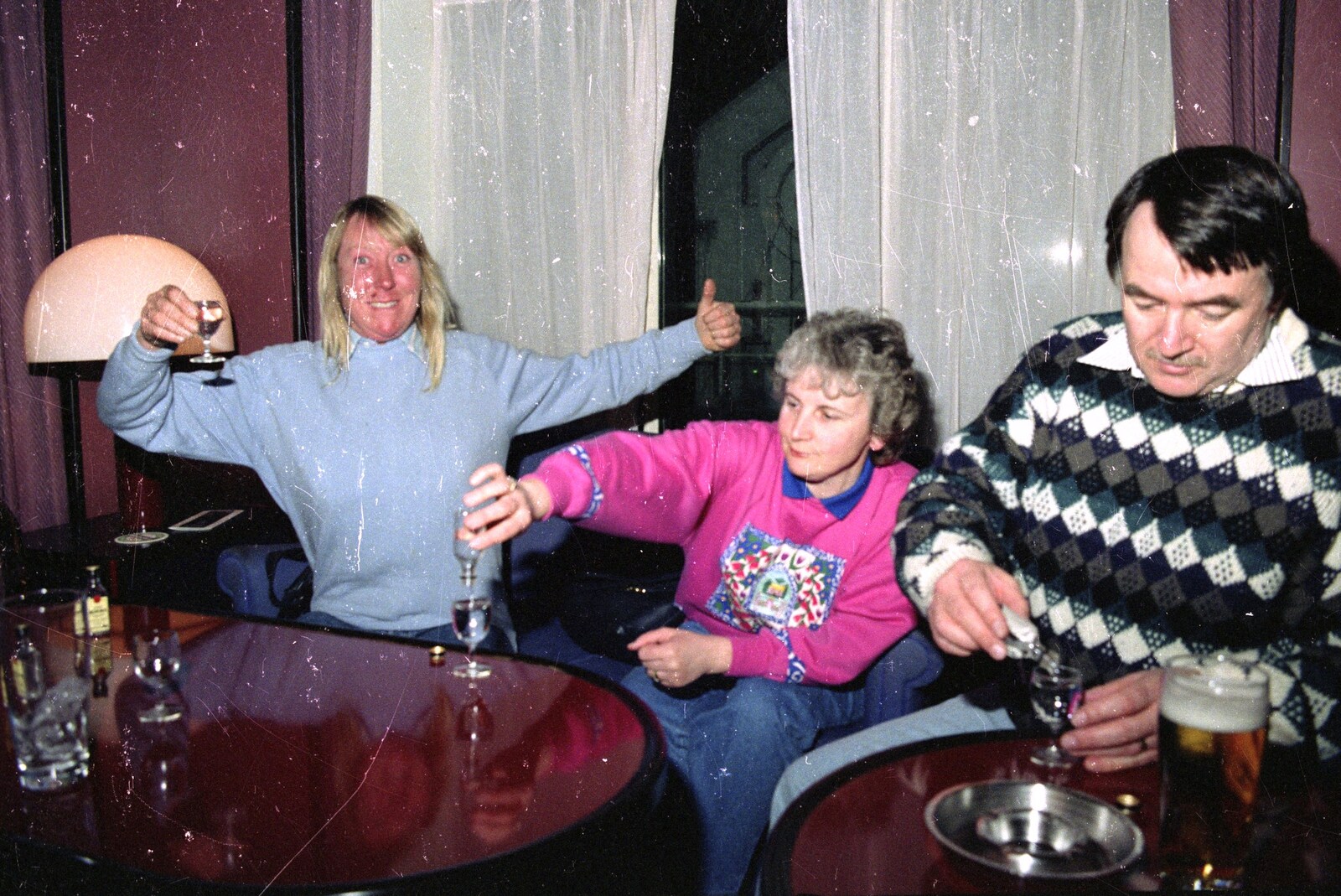 A Trip to Center Parcs, Eemhof, Netherlands - 24th March 1992: Sue, Linda and Corky drink Jenever on the ferry