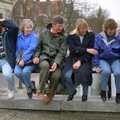 Corky takes a photo as everyone perches on the railings on a bridge, Out and About in Amsterdam, Hoorne, Vollendam and Edam, The Netherlands - 26th March 1992