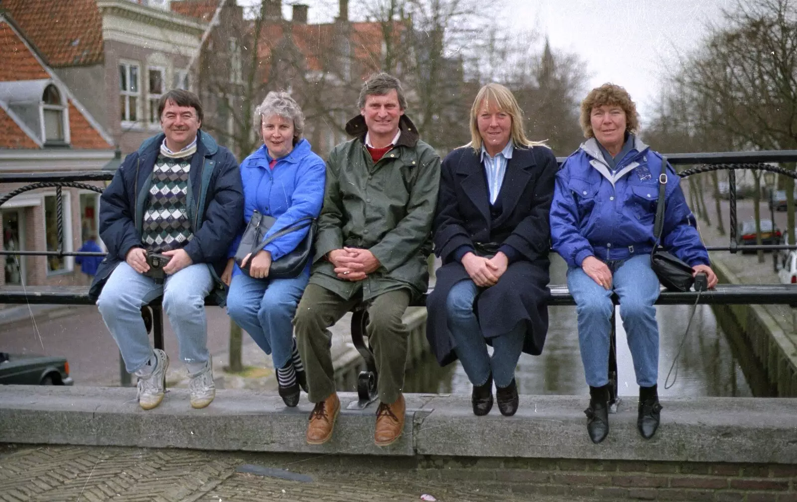 The gang on a bridge, from Out and About in Amsterdam, Hoorne, Vollendam and Edam, The Netherlands - 26th March 1992