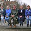 The gang on a bridge, Out and About in Amsterdam, Hoorne, Vollendam and Edam, The Netherlands - 26th March 1992