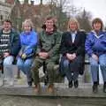 The gang on a bridge, Out and About in Amsterdam, Hoorne, Vollendam and Edam, The Netherlands - 26th March 1992