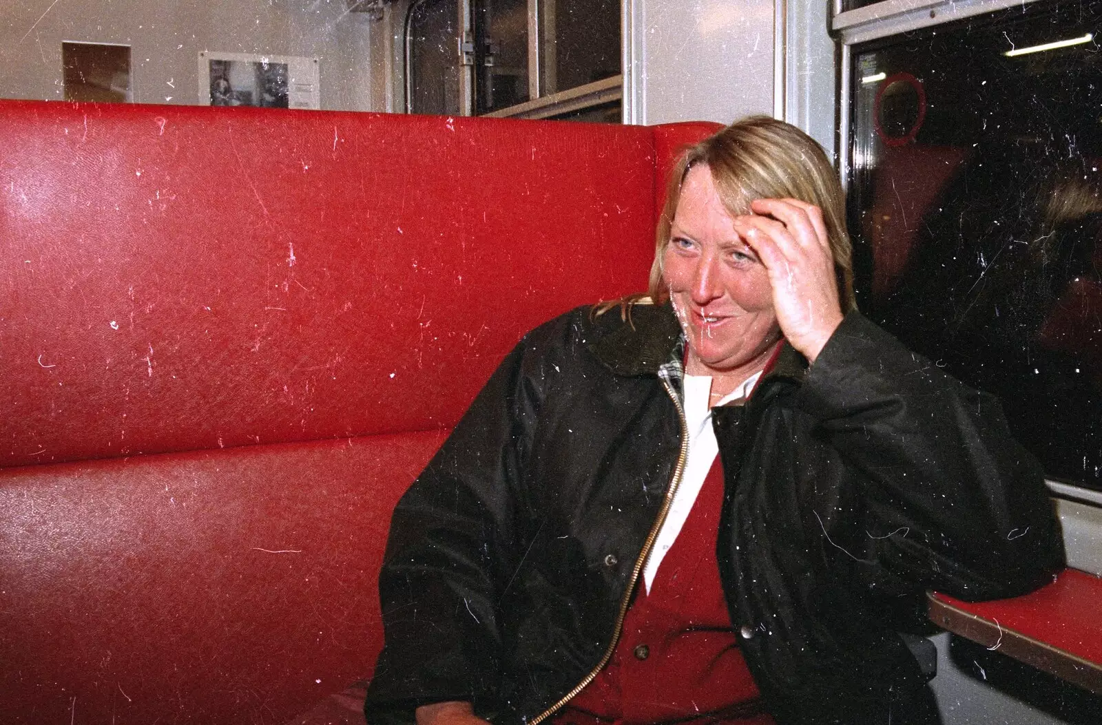 'Mad' Sue on a train, from Out and About in Amsterdam, Hoorne, Vollendam and Edam, The Netherlands - 26th March 1992